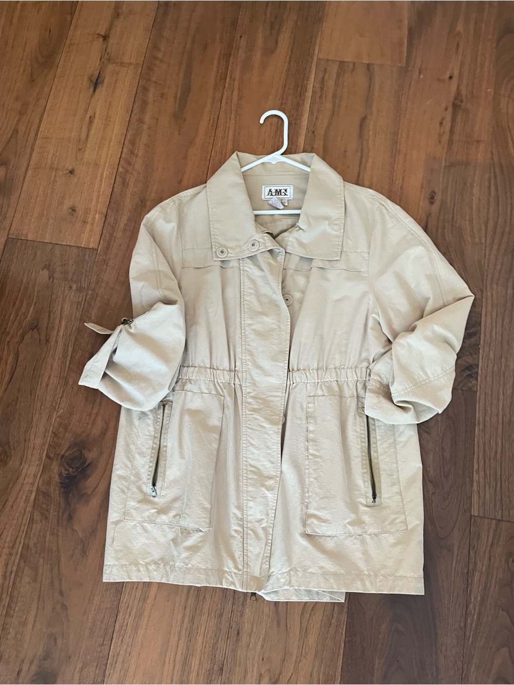 Ami Beige Utility Drawstring Waist Jacket